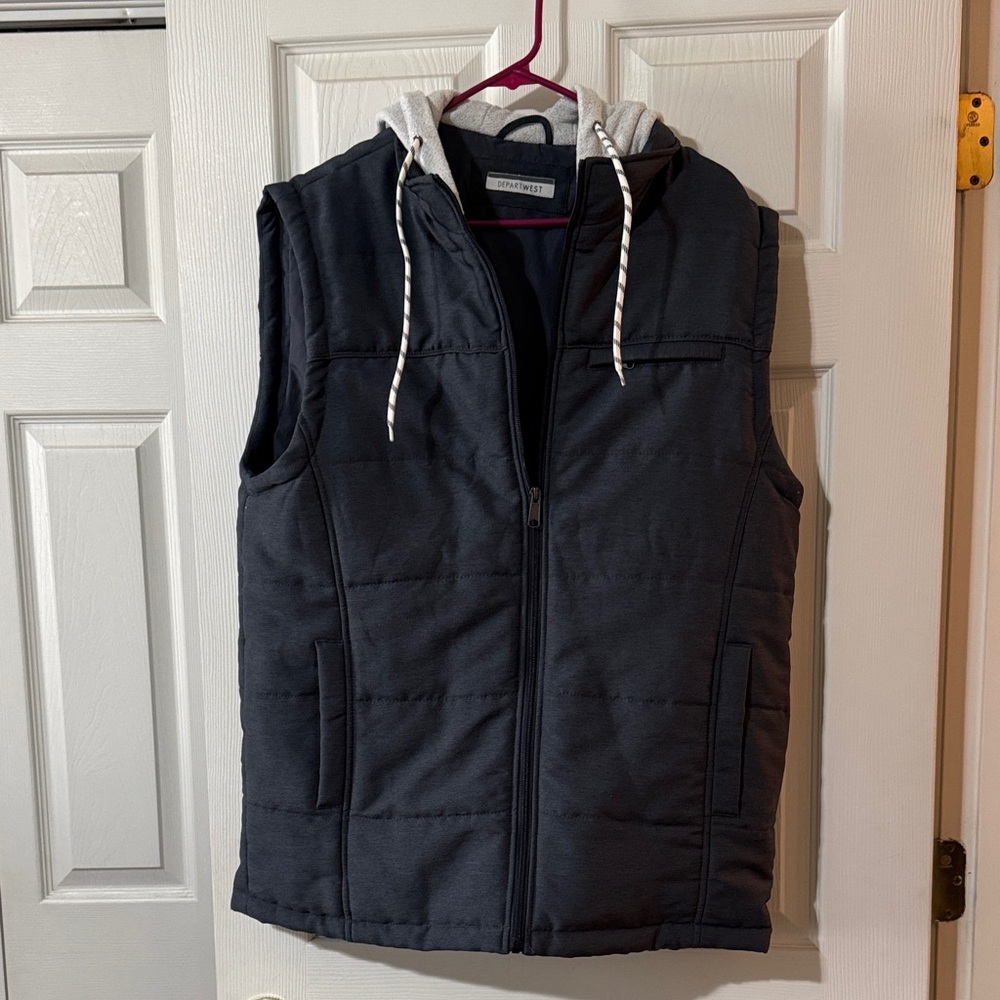 Navy Hooded Vest with Gray Lining